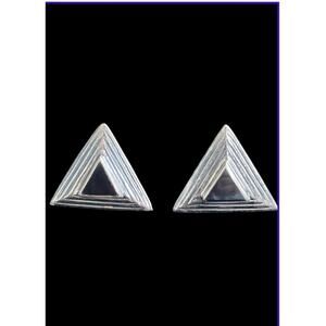 Vtg Modernist Geometric Sterling Silver Black Onyx Triangle Stud Earrings 925